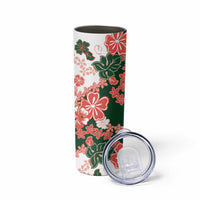 Green Orange Hibiscus Plumeria Floral Skinny Tumbler - Polynesian Pride