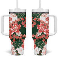 Green Orange Hibiscus Plumeria Floral Tumbler With Handle LT01 One Size: 40 oz Orange - Polynesian Pride