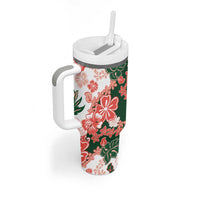 Green Orange Hibiscus Plumeria Floral Tumbler With Handle LT01 - Polynesian Pride