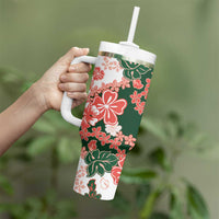 Green Orange Hibiscus Plumeria Floral Tumbler With Handle LT01 - Polynesian Pride