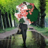 Green Orange Hibiscus Plumeria Floral Umbrella - Polynesian Pride
