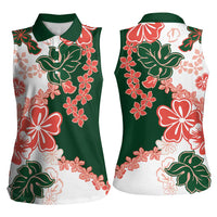 Green Orange Hibiscus Plumeria Floral Women Sleeveless Polo Shirt LT01 - Polynesian Pride