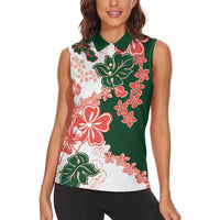 Green Orange Hibiscus Plumeria Floral Women Sleeveless Polo Shirt LT01 - Polynesian Pride