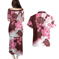 Pink Hibiscus Plumeria Floral Couples Matching Puletasi and Hawaiian Shirt LT01 - Polynesian Pride