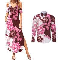Pink Hibiscus Plumeria Floral Couples Matching Summer Maxi Dress and Long Sleeve Button Shirt LT01 Pink - Polynesian Pride