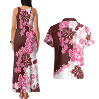Pink Hibiscus Plumeria Floral Couples Matching Tank Maxi Dress and Hawaiian Shirt LT01 - Polynesian Pride