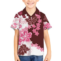 Pink Hibiscus Plumeria Floral Family Matching Off Shoulder Short Dress and Hawaiian Shirt - Polynesian Pride