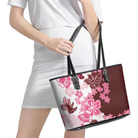 Pink Hibiscus Plumeria Floral Leather Tote Bag - Polynesian Pride