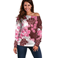 Pink Hibiscus Plumeria Floral Off Shoulder Sweater LT01 Women Pink - Polynesian Pride