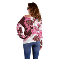 Pink Hibiscus Plumeria Floral Off Shoulder Sweater LT01 - Polynesian Pride