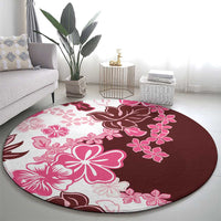 Pink Hibiscus Plumeria Floral Round Carpet - Polynesian Pride