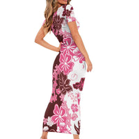 Pink Hibiscus Plumeria Floral Short Sleeve Bodycon Dress - Polynesian Pride