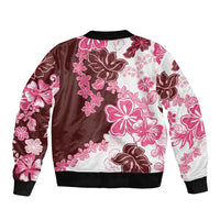 Pink Hibiscus Plumeria Floral Sleeve Zip Bomber Jacket LT01 - Polynesian Pride