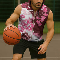 Pink Hibiscus Plumeria Floral Sleeveless Zip Hoodie - Polynesian Pride
