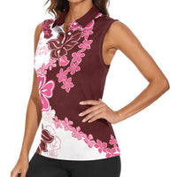 Pink Hibiscus Plumeria Floral Women Sleeveless Polo Shirt LT01 - Polynesian Pride