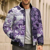 Purple Hibiscus Plumeria Floral Bomber Puffer Jacket LT01 - Polynesian Pride