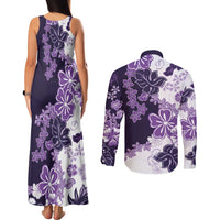 Purple Hibiscus Plumeria Floral Couples Matching Tank Maxi Dress and Long Sleeve Button Shirt LT01 - Polynesian Pride