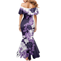 Purple Hibiscus Plumeria Floral Family Matching Mermaid Dress and Hawaiian Shirt LT01 - Polynesian Pride