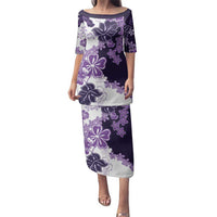 Purple Hibiscus Plumeria Floral Family Matching Puletasi and Hawaiian Shirt - Polynesian Pride