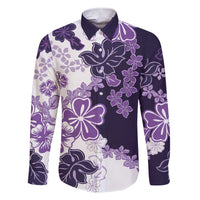 Purple Hibiscus Plumeria Floral Family Matching Short Sleeve Bodycon Dress and Hawaiian Shirt LT01 Dad's Shirt - Long Sleeve Purple - Polynesian Pride