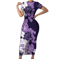 Purple Hibiscus Plumeria Floral Family Matching Short Sleeve Bodycon Dress and Hawaiian Shirt LT01 Mom's Dress Purple - Polynesian Pride