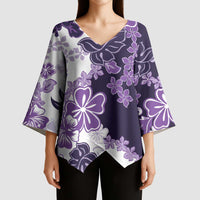 Purple Hibiscus Plumeria Floral Kimono Sleeve Blouse - Polynesian Pride