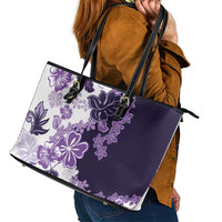 Purple Hibiscus Plumeria Floral Leather Tote Bag - Polynesian Pride