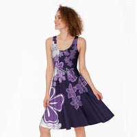 Purple Hibiscus Plumeria Floral Midi Dress - Polynesian Pride