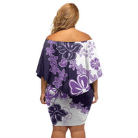 Purple Hibiscus Plumeria Floral Off Shoulder Short Dress - Polynesian Pride