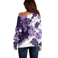 Purple Hibiscus Plumeria Floral Off Shoulder Sweater LT01 - Polynesian Pride