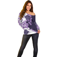 Purple Hibiscus Plumeria Floral Off Shoulder Sweater LT01 - Polynesian Pride