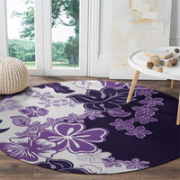 Purple Hibiscus Plumeria Floral Round Carpet - Polynesian Pride