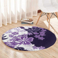 Purple Hibiscus Plumeria Floral Round Carpet - Polynesian Pride
