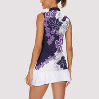Purple Hibiscus Plumeria Floral Women Sleeveless Polo Shirt LT01 - Polynesian Pride