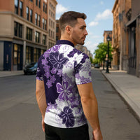 Purple Hibiscus Plumeria Floral Zipper Polo Shirt - Polynesian Pride
