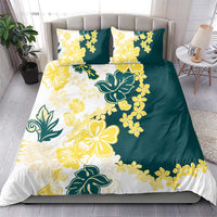 Yelow Teal Hibiscus Plumeria Floral Bedding Set - Polynesian Pride