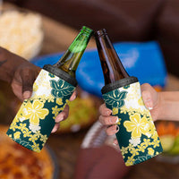 Yelow Teal Hibiscus Plumeria Floral 4 in 1 Can Cooler Tumbler - Polynesian Pride