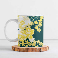 Yelow Teal Hibiscus Plumeria Floral Ceramic Mug - Polynesian Pride