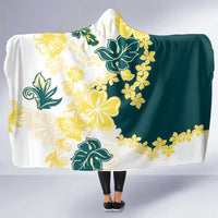 Yelow Teal Hibiscus Plumeria Floral Hooded Blanket - Polynesian Pride