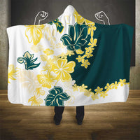 Yelow Teal Hibiscus Plumeria Floral Hooded Blanket - Polynesian Pride
