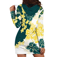 Yelow Teal Hibiscus Plumeria Floral Hoodie Dress LT01 - Polynesian Pride
