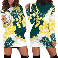 Yelow Teal Hibiscus Plumeria Floral Hoodie Dress LT01 - Polynesian Pride