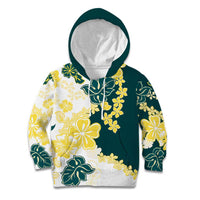 Yelow Teal Hibiscus Plumeria Floral Kid Hoodie - Polynesian Pride