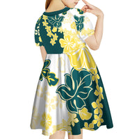 Yelow Teal Hibiscus Plumeria Floral Kid Short Sleeve Dress - Polynesian Pride