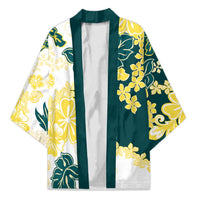 Yelow Teal Hibiscus Plumeria Floral Kimono LT01 Unisex Yellow - Polynesian Pride