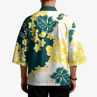 Yelow Teal Hibiscus Plumeria Floral Kimono LT01 - Polynesian Pride