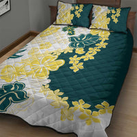 Yelow Teal Hibiscus Plumeria Floral Quilt Bed Set - Polynesian Pride