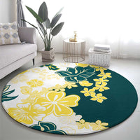 Yelow Teal Hibiscus Plumeria Floral Round Carpet - Polynesian Pride