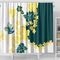 Yelow Teal Hibiscus Plumeria Floral Shower Curtain LT01 - Polynesian Pride
