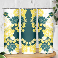 Yelow Teal Hibiscus Plumeria Floral Skinny Tumbler - Polynesian Pride